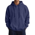 thumbnail image 2 of UDAUDU Mens Casual Hooded Collar Drawstring Hoodies Pullover Sweatshirts Fall Winter Long Sleeve Pullover Shirts Navy L, 2 of 7