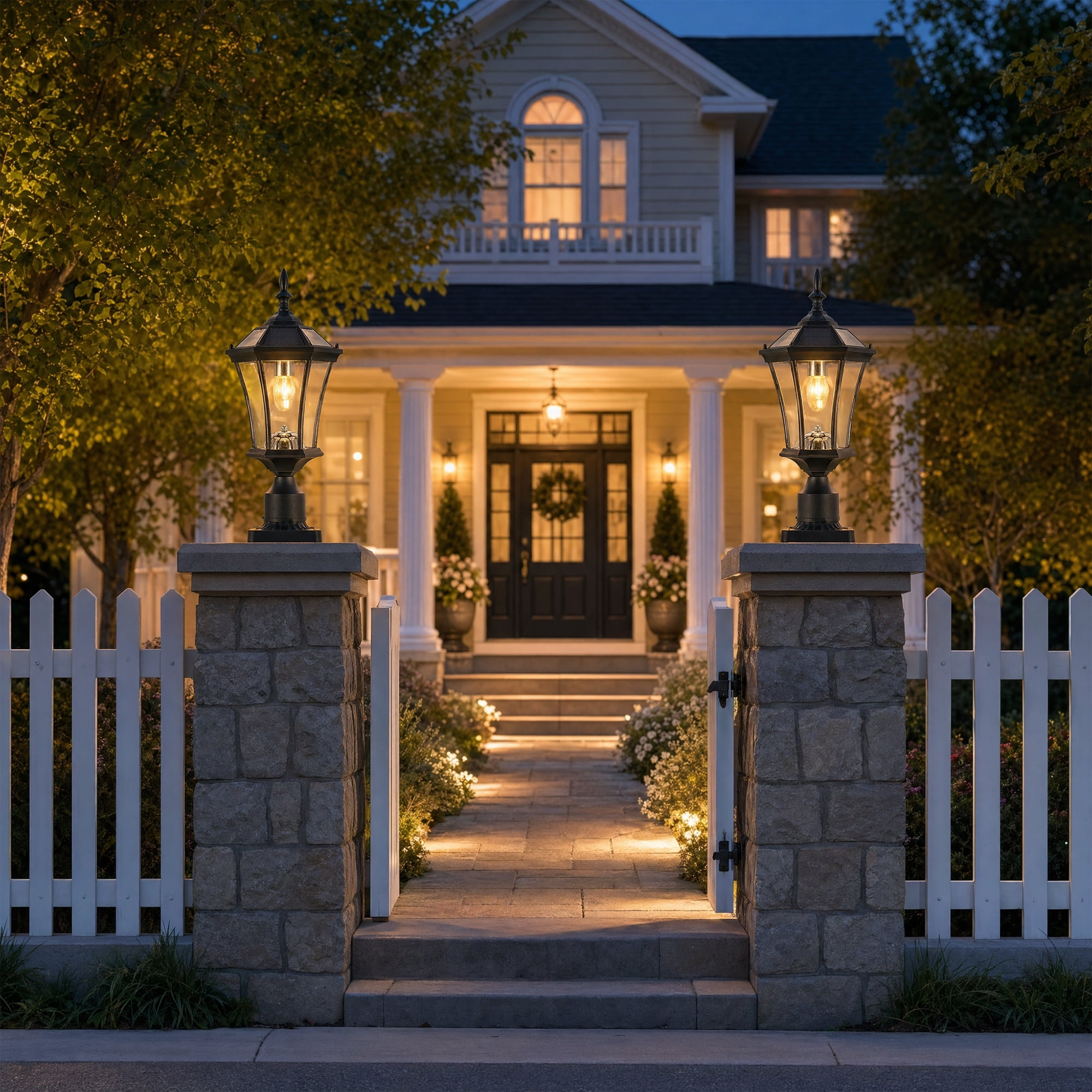 Solar Post Light with Dusk to Dawn Sensor and Pier Mount Base, Black Lantern for Yard, Garden, and Pathway, Black
