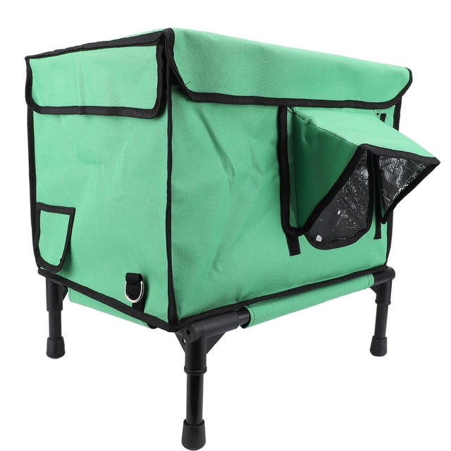 Casa Elevada Para Gatos Con Calefacción, Refugio Grande Cálido Y Cómodo Para Gatos Callejeros Al Aire Libre En Invierno Verde