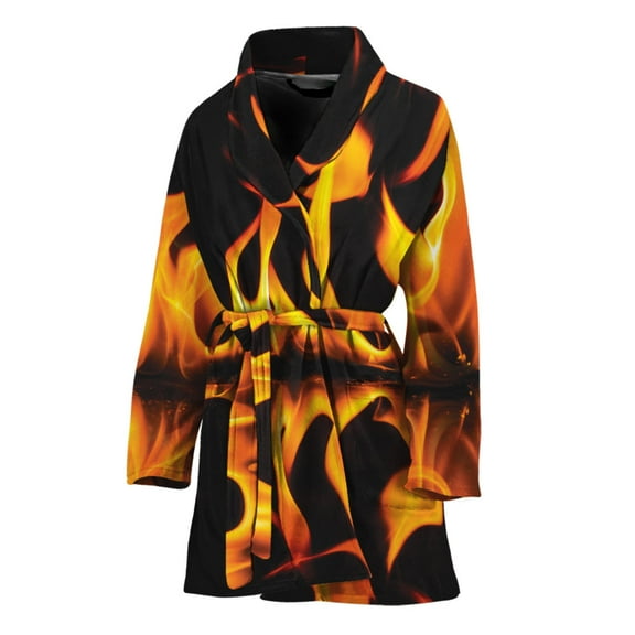 Fire Flame Burning Women Bathrobe One Size Univeral Fits, Hot Fire Fashion Lightweight Plush Fleece Long Robe For Women