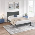 thumbnail image 2 of LEGAHOME Twin Bed Frame, Upholstered Platform Bed with Button Tufted Linen Fabric Headboard, Modern Twin Size Bed, Heavy Duty Single Bed Frame, No Box Spring Needed, Wood Slat Support, Drak Gray, 2 of 9