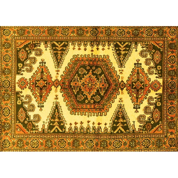 Ahgly Company Machine Washable Indoor Rectangle Persian Yellow Traditional Area Rugs, 3' x 5'