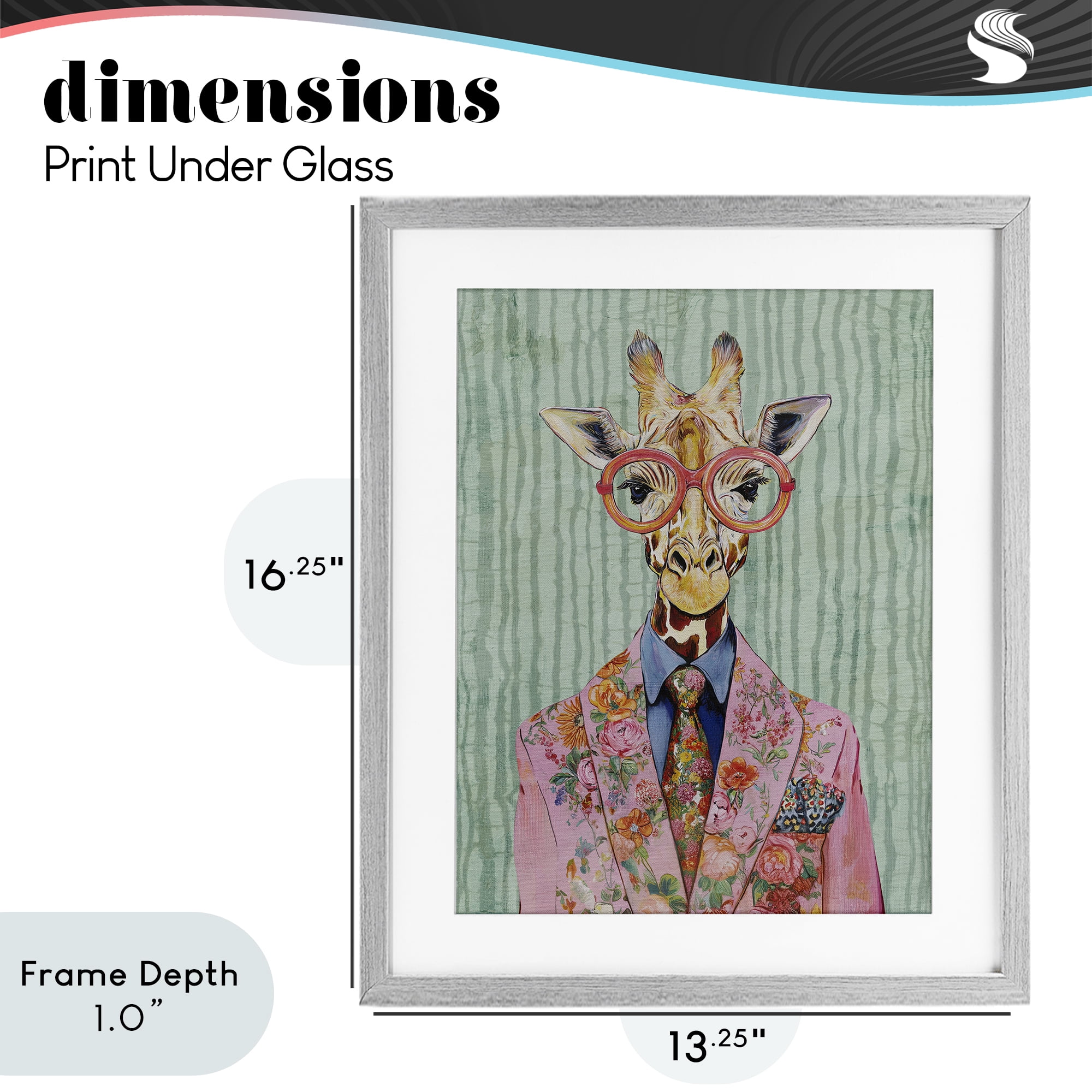 Stupell Industries Tall Stylish Giraffe Gray Framed Print Under Glass, design by Svetlana Aleynikova