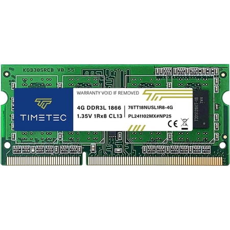 Timetec 4GB DDR3L Laptop RAM Memory 1866MHz PC3L-14900 SODIMM 204-Pin Non-ECC Unbuffered 1.35V/1.5V CL13 Single Rank 1Rx8