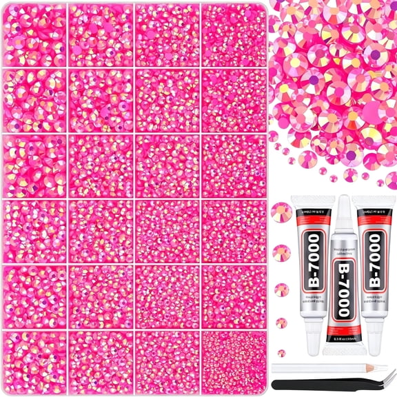 BPPEG 30000Pcs Hot Pink Ab Rhinestones for Bedazzling with B7000 Jewelry Glue,Bedazzler Kit Bulk Flatback Gems,Resin Rhinestones for Crafting Crafts Clothing Shoes Nail Art Assorted Size
