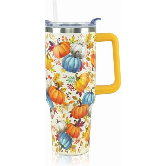 40 oz Fall Tumbler with Lid and Straw, Stainless Steel Insulated Fall Pumpkin Tumbler 40 oz, Reusable Leak Proof Pumpkin Cup, Fall Gifts for Women