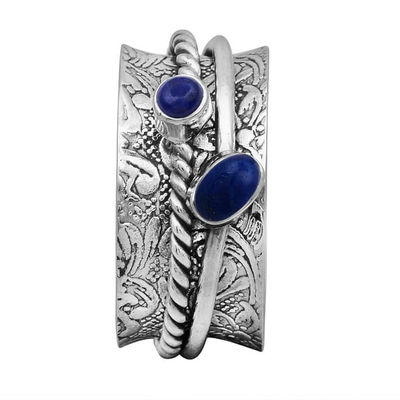 Lapis Lazuli Dual Band 925 Sterling Silver Spinner Ring US-6.5