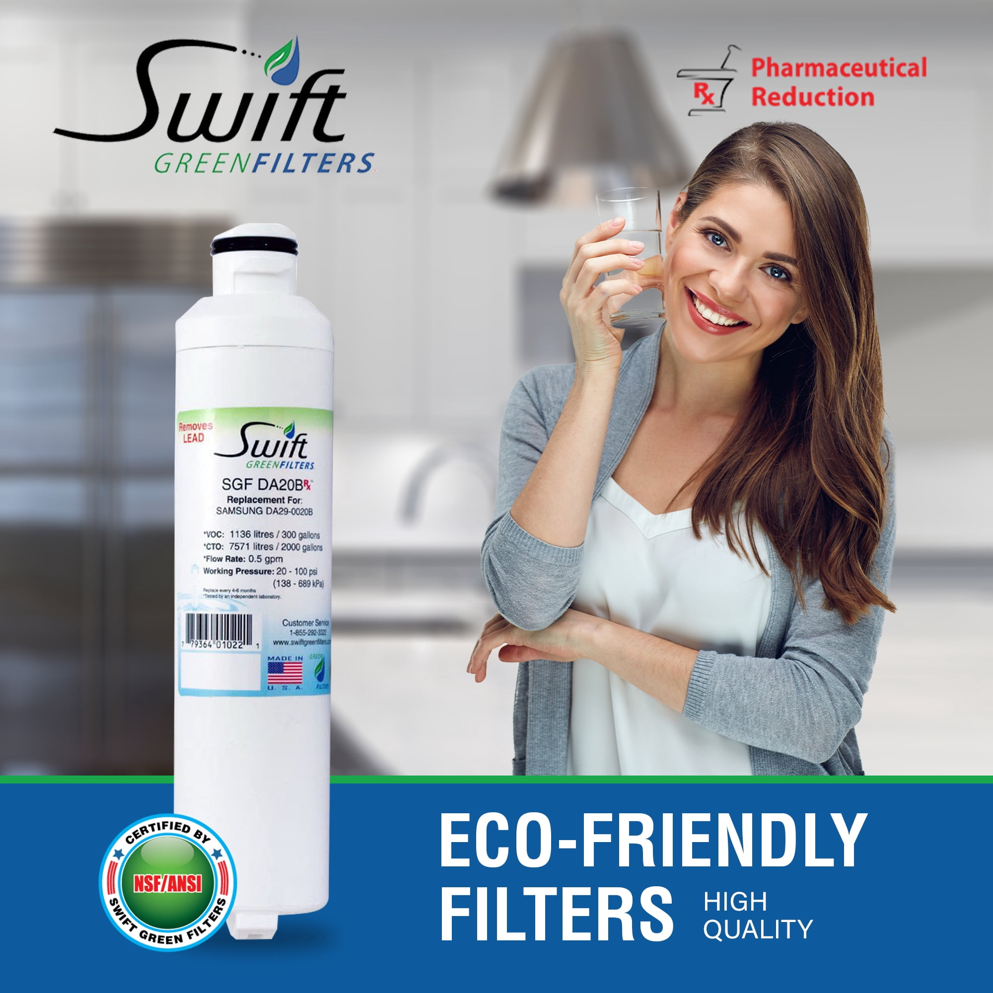 SGF-DA20B Rx Pharmaceutical Replacement for Samsung DA29-0020B Refrigerators Water Filters(Pack of1)