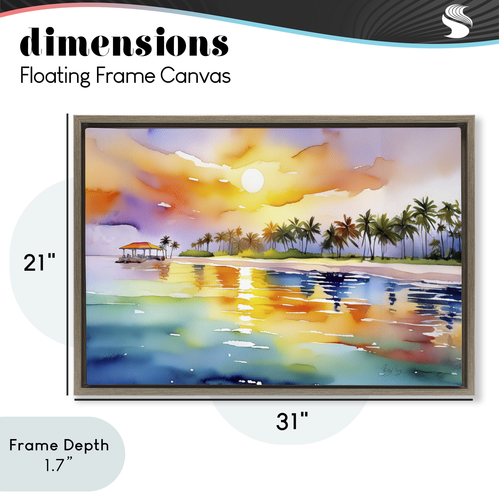 Stupell Industries Caribbean Calm Sunset Brown Framed Floater Canvas Wall Art, design by Shelly Craig