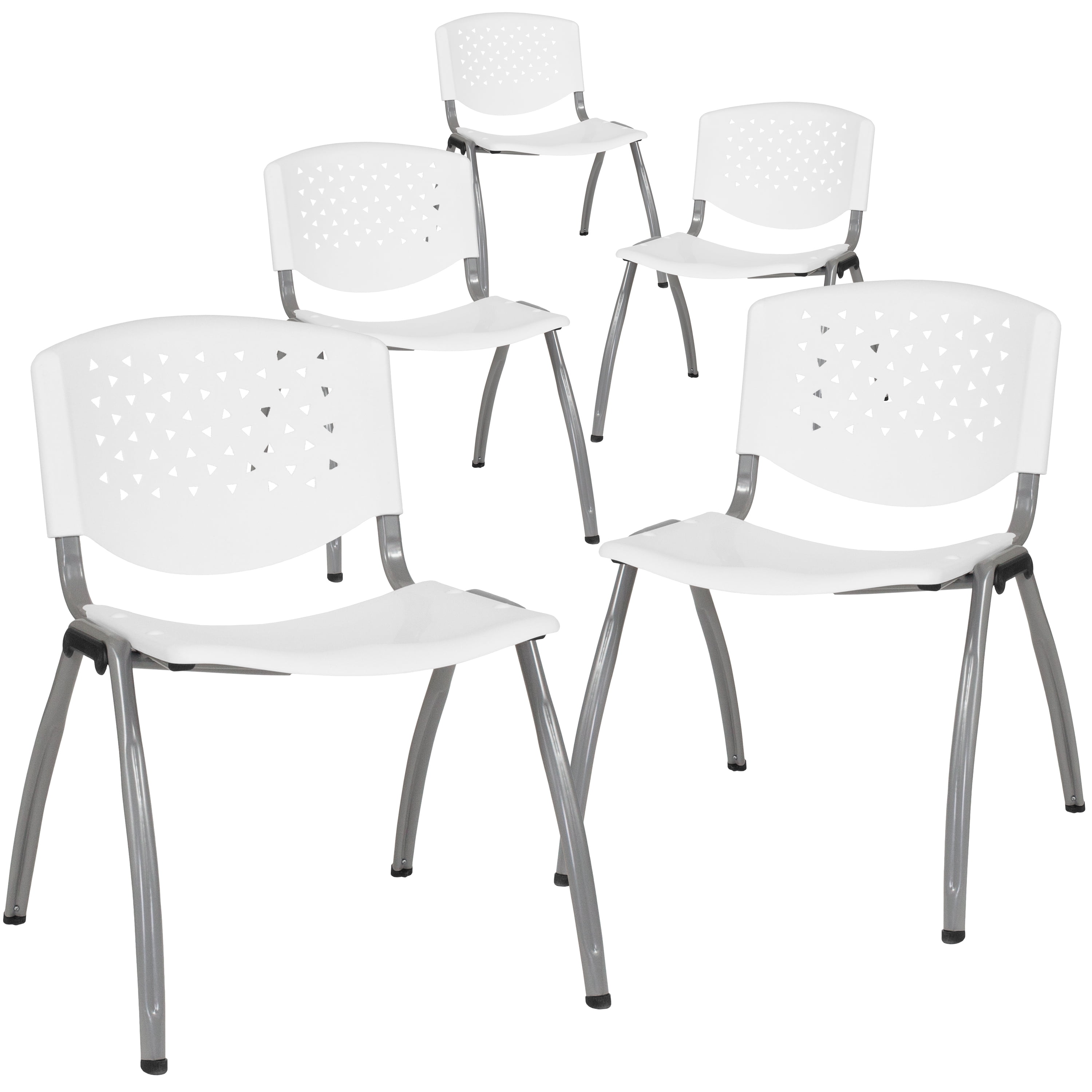 Oliver 880 lb Capacity Black Plastic Stack Chair with Titanium Frame Emma