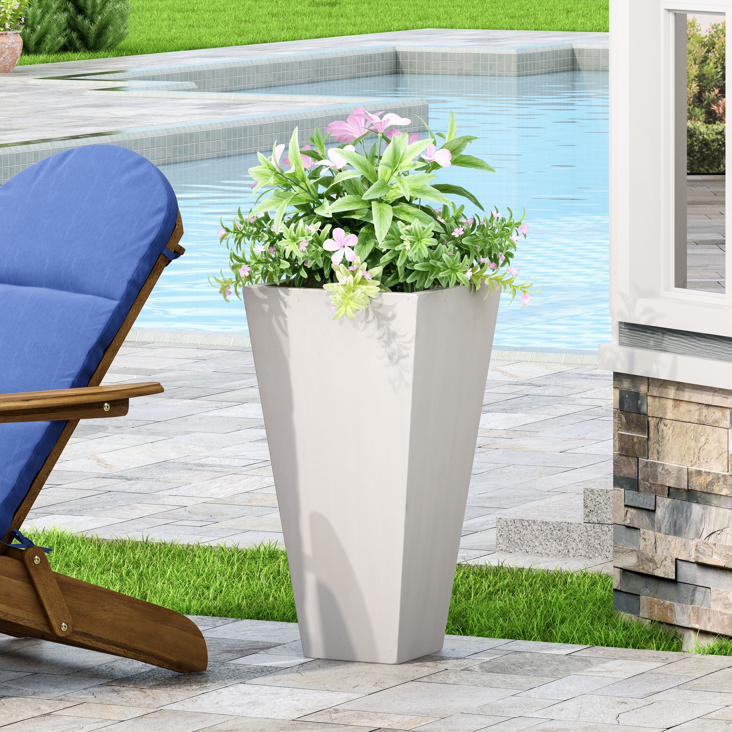 Fardeen Outdoor Modern Small Cast Stone Planter, White