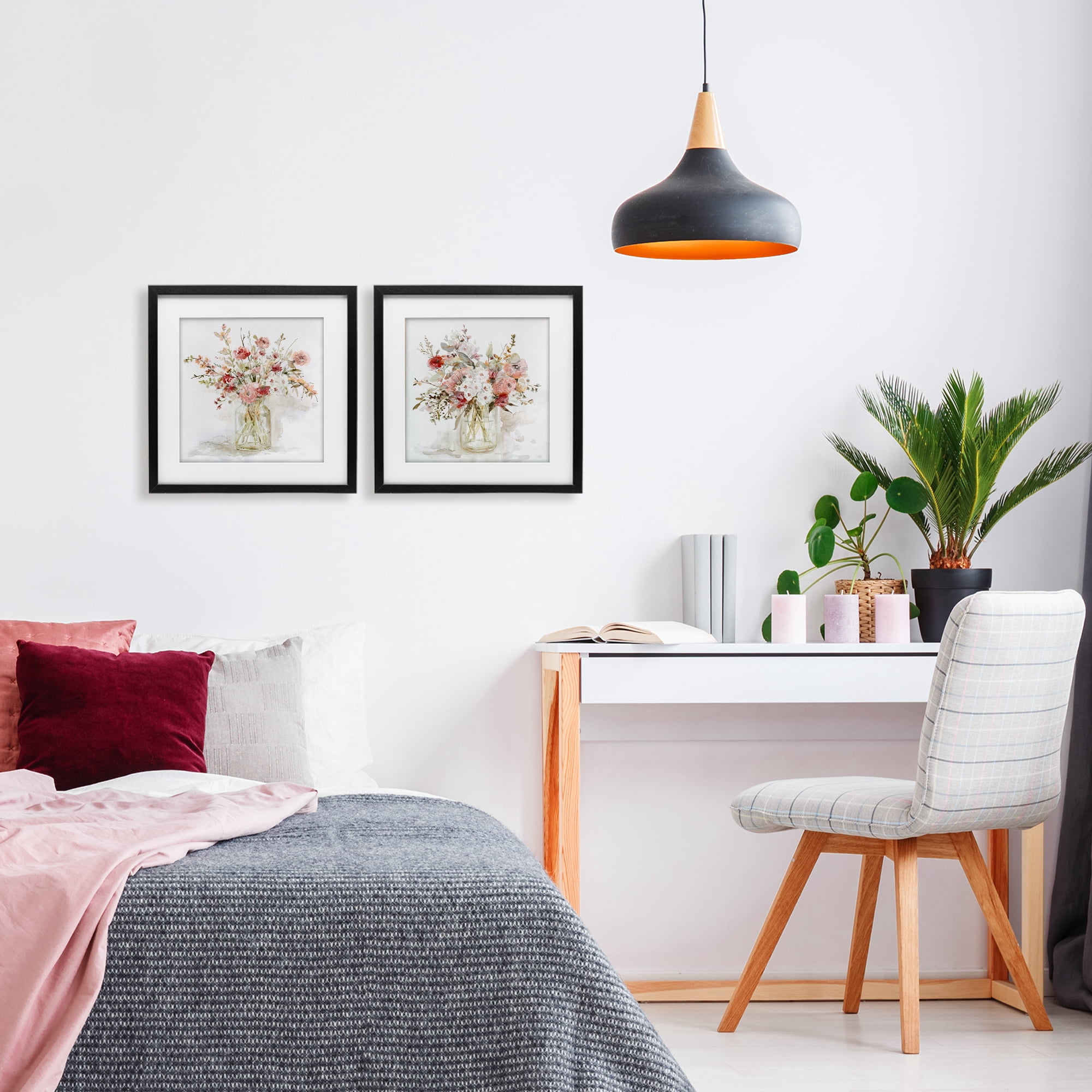 Stupell Industries Delicate Watercolor Bouquets in Glass 2 Piece Black Framed Print Under Glass Set, design by Carol Robinson