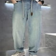 thumbnail image 5 of Boys Jeans Size 14 Elastic Waist Pull on Wide Leg Jeans Loose&nbsp;fit Solid Color Trousers Streetwear Boys Back To School Outfit, 5 of 6