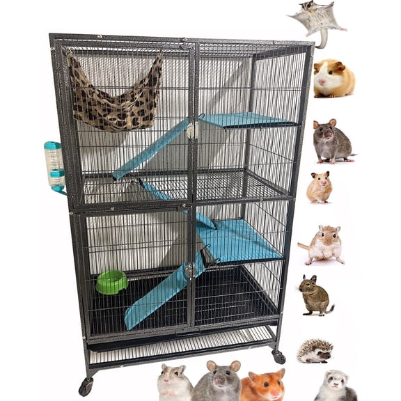 X-Large Double Unit Story Small Animal Critter House Habitat Rolling Cage With Narrow 1/2-inch Wire Spacing for Rats Mice Hamster Guinea Pig Ferret Chinchilla Sugar Glider Hedgehog Gerbil
