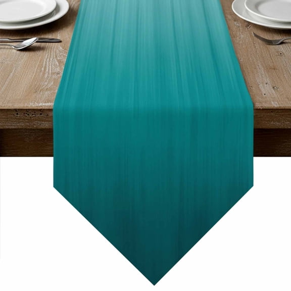 Teal Ombre Table Runner Linen Burlap Table Runner 120 Inches Long Contemporary Gradient Abstract Art Dresser Scarves for Kitchen Island Coffee Dining Room Party Wedding Banquet Holiday Decor 13"x120"