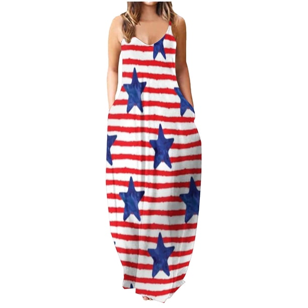 Maxi vestidos de mujer verano casual cuello en V sin mangas vacaciones playa bolsillos vestido largo Fridja hjkh6964