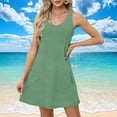 thumbnail image 5 of Nmnitkp Summer Dresses for Women 2025 Sleeveless Tank Dress Crewneck Solid Color Basic A Line Casual Short Mini Dresses with Pockets Green,2XL, 5 of 7