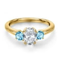 thumbnail image 3 of Gem Stone King 18K Yellow Gold Plated Silver White Topaz and Swiss Blue Topaz Engagement Ring for Women | 1.40 Cttw | Oval 7X5MM | Gemstone November Birthstone | Size 7, 3 of 6