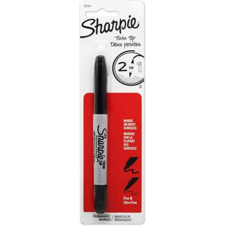 Sharpie Twin-Tip Permanent Marker, Ultra Fine Point, Black 1 ea (Pack of 4)