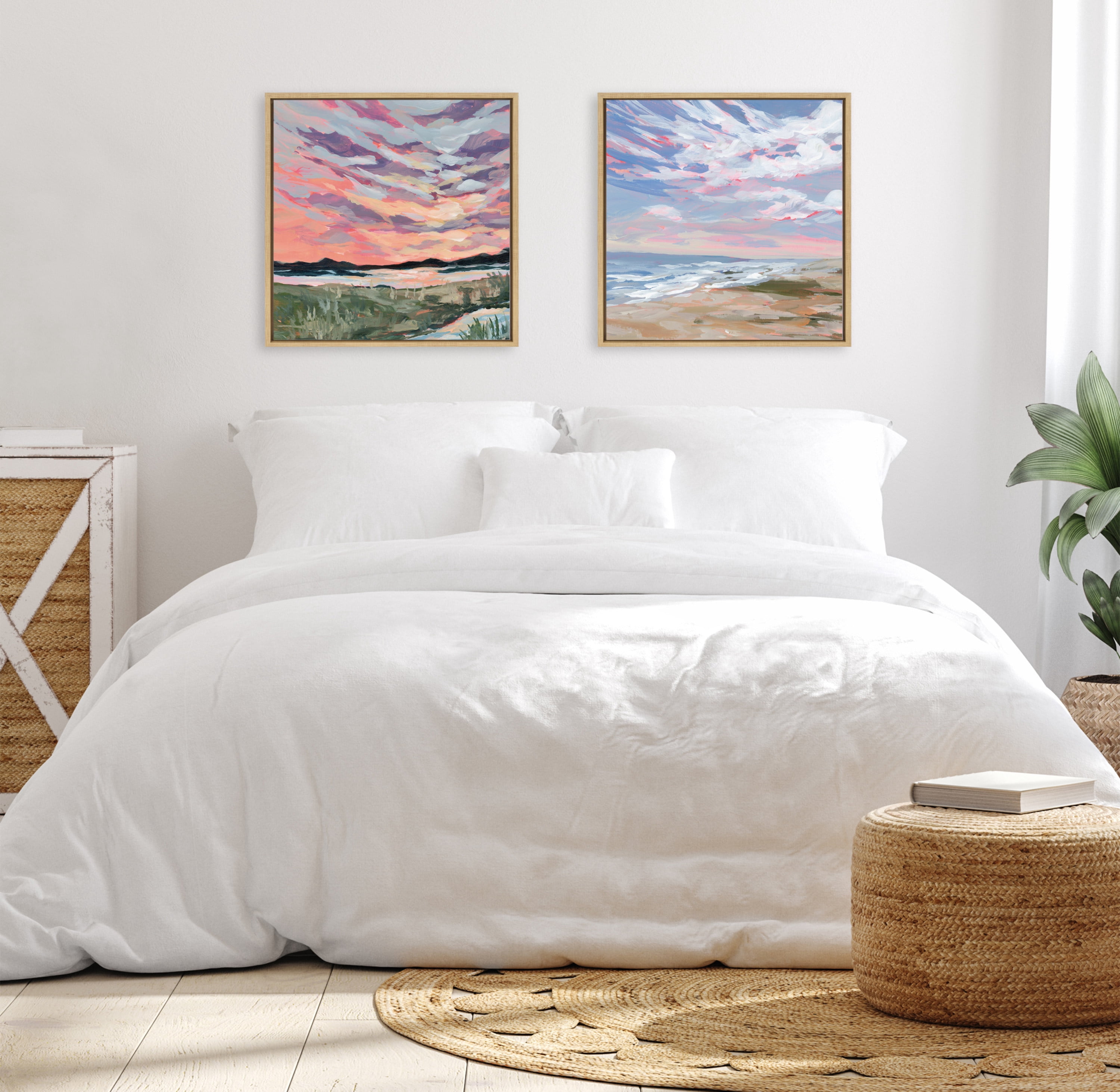 Birch Harbor Sylvie Mississippi Framed Canvas Wall Art by Emily Kenney, 22x22 Natural, Coastal Beach Landscape Art
