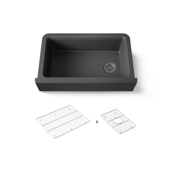 Kohler 25788-CM7 36 in. Undermount Single Bowl Farmhouse Kitchen Sink with Fluted Design - Matte Graphite