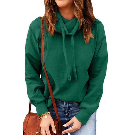 NOLDARES Womens Long Sleeve Sweatshirts Plus Size Pullover Tops Drawstring Cowl Neck Solid Color Casual Loose Long Sleeve Shirts Womens Sweatshirts Fall Clothes for Women 2024 Trendy