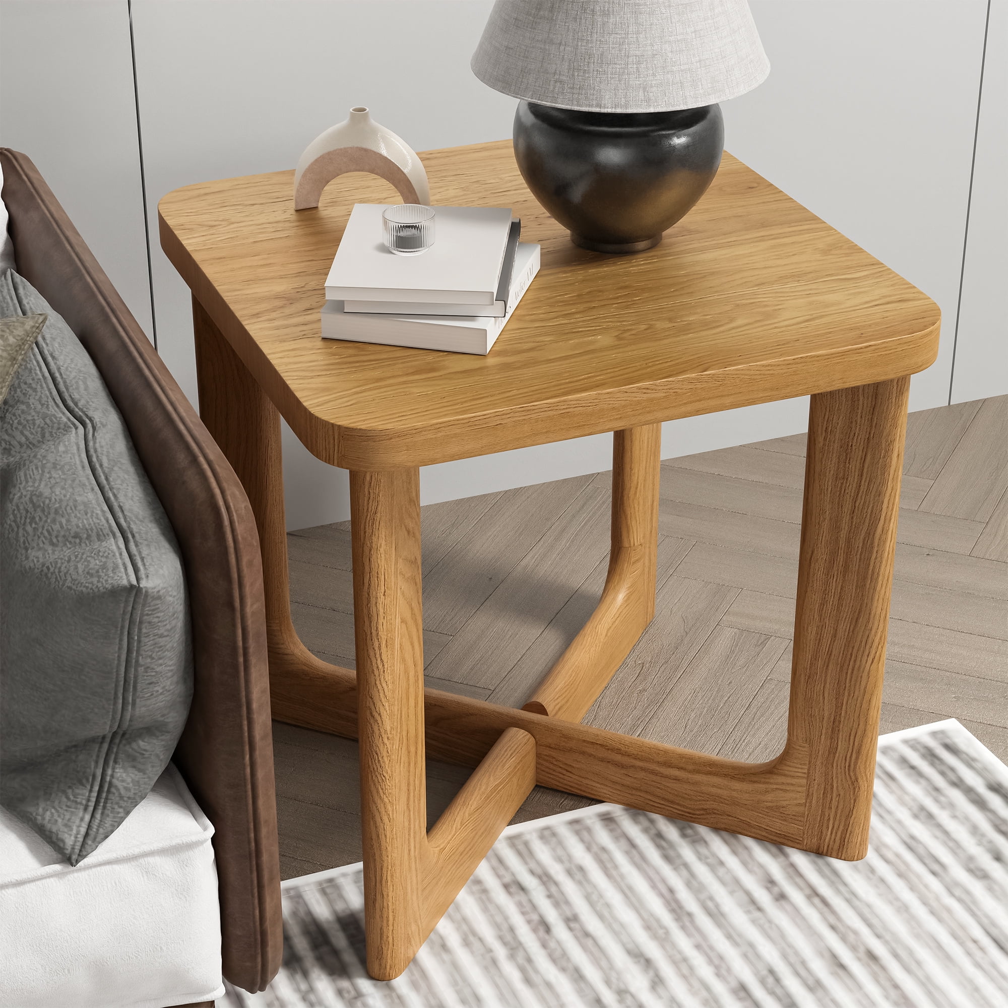 24" Soild Wood End Tables Square Modern Side Table Natural Color