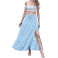 thumbnail image 2 of Abomasnow Long Skirts for Women Drawstring Elastic Waist Side Slipt Maxi Skorts A Line Tiered Vacation Beach Skirts, 2 of 8