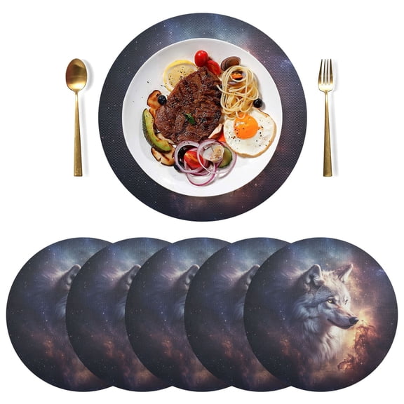 Round Placemats Plate Mats 15 Inch Non-Slip Heat Resistant Washable PVC Set Table Decoration for Kitchen Dining Majestic Wolf