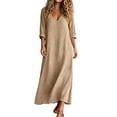 thumbnail image 2 of Homenesgenics Dresses for Women Plus Size Fashion Summer Casual Full Sleeve O-Neck Solid Linen Long Dress, 2 of 9
