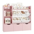 thumbnail image 2 of Homfa Kids Bookcase with 6 Storage Bins, Multi-Purpose Toy Organizers Bookshelf with 3 Drawers for Bedroom Playroom, Pink, 2 of 7