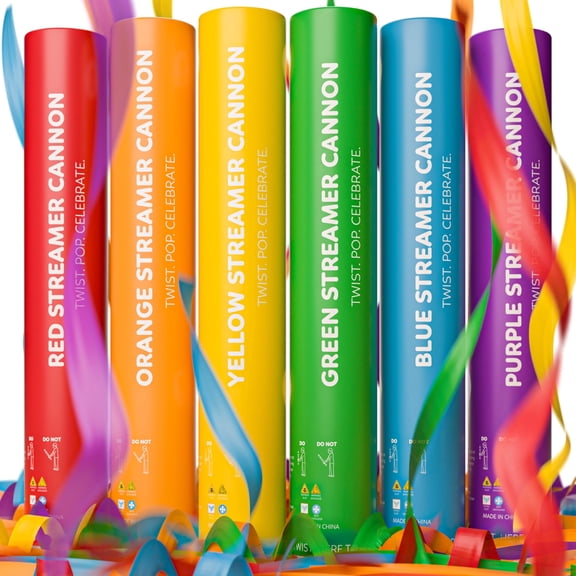 6 Pack Streamer Cannon Confetti Poppers | Biodegradable Rainbow Pack | TUR Party Supplies | Launches Up to 25ft | Giant (12 in) | Party Poppers for Graduation, Birthdays