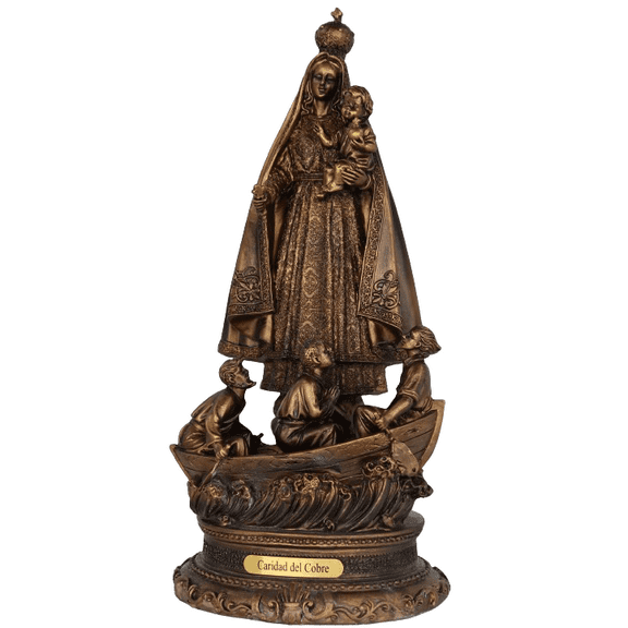 Virgen Caridad Del Cobre 13" Nuestra Señora De La Caridad Del Cobre Imagen Venerada en Cuba Resin Religious Bronze Color
