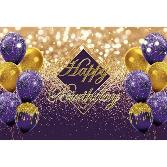 Violet Beautiful Happy Birthday Backdrop for Photoshoot Kids Men Women Portrait Purple Gold Balloons Photography Background for Celebration Live Video Party Decor Glitter Photo Booth Prop