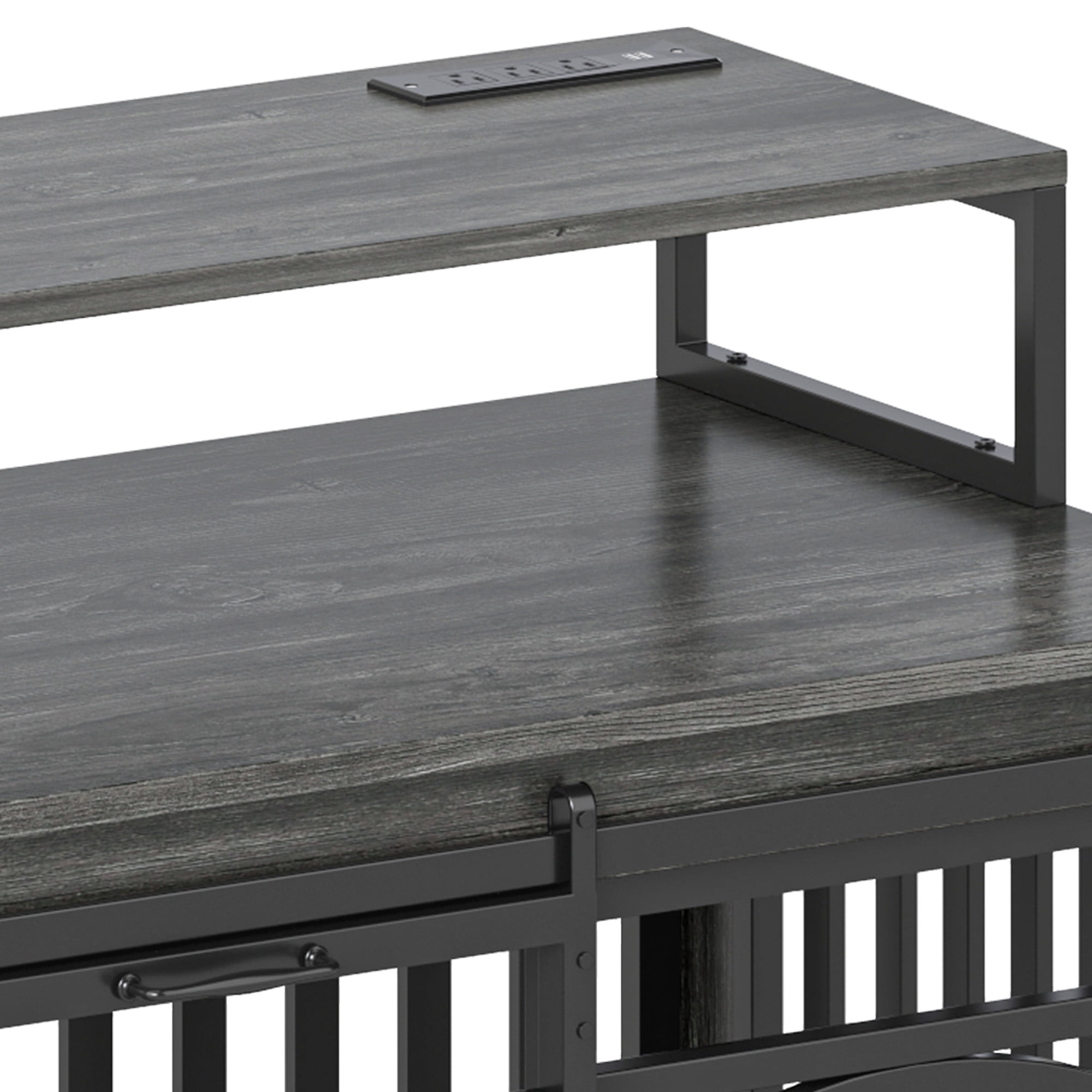 Dextrus 71" Dog Crate, TV Stand with LED Lighting and Power Outlets, Double Door Dog Kennel for Large Dogs, Heavy-Duty Indoor Dog Crate Furniture, Gray Oak