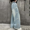 thumbnail image 5 of Teen Girls Wide Leg Jeans Soft Denim Elastic Waist Baggy Side Bow Knot Split Hem Trousers for Streetwear Party Fashion Clothes, 5T-15Y, 5 of 9