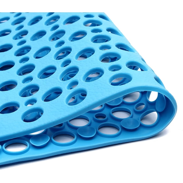 CPDD Nonslip Bath Tub Shower Mat with Suction Cups, Extra Soft TPE Bath Mat for Kids, Bathtub Bathroom Mats, Machine Washable, Smooth/Non-Textured Tubs Only, 35L x 16W Inch(Lake Blue)
