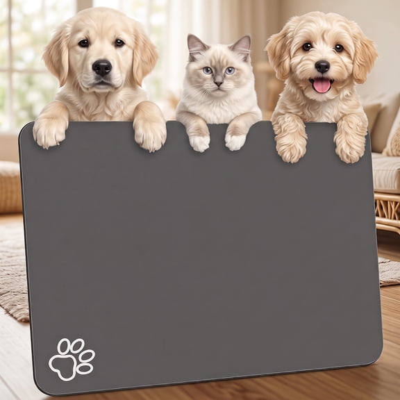 Extra Large Dog Food Mat 36"x24" - Absorbent, Non-Skid Cat Bowl Mat & Quick-Dry Pet Feeding Mat (Dark Grey)