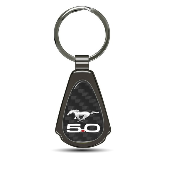 Ford Mustang 5.0 Real Black Carbon Fiber Gunmetal Black Metal Teardrop Key Chain
