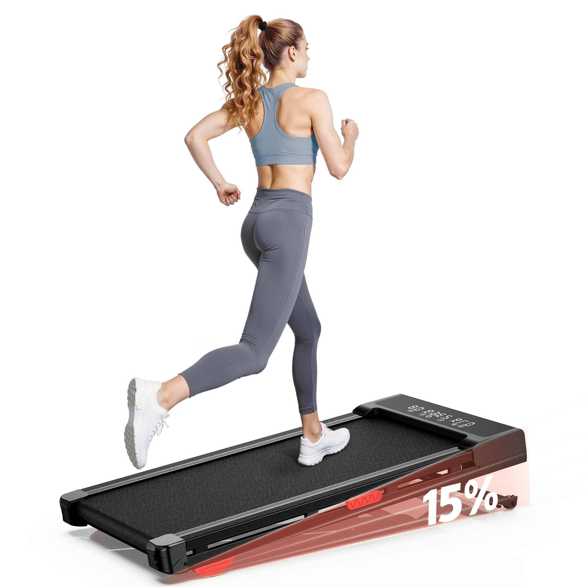 Evitormill Treadmill With Auto Incline 15%, Portable Under Desk Walking Pad for Home/Office,Black Red