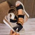 thumbnail image 5 of Pandaie Women's Espadrille Platform Wedge Sandals Comfortable Casual Elastic Ankle Strap Open Toe Walking Shoes for Summer Work Vacation Black 8, 5 of 7