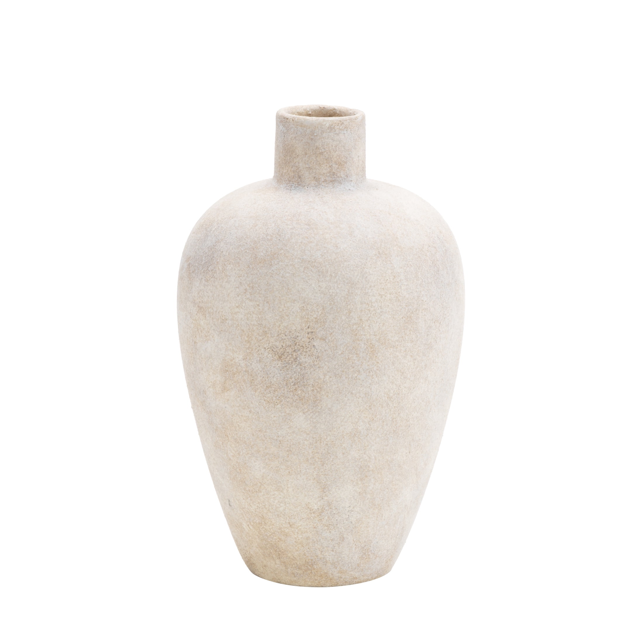 DecMode 13" Wide Washed Cream Ceramic Vase with Brown Accents