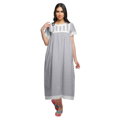 

Moomaya Printed Cotton Sailor Collar Sleepwear For Ladies Button Down Nightdress