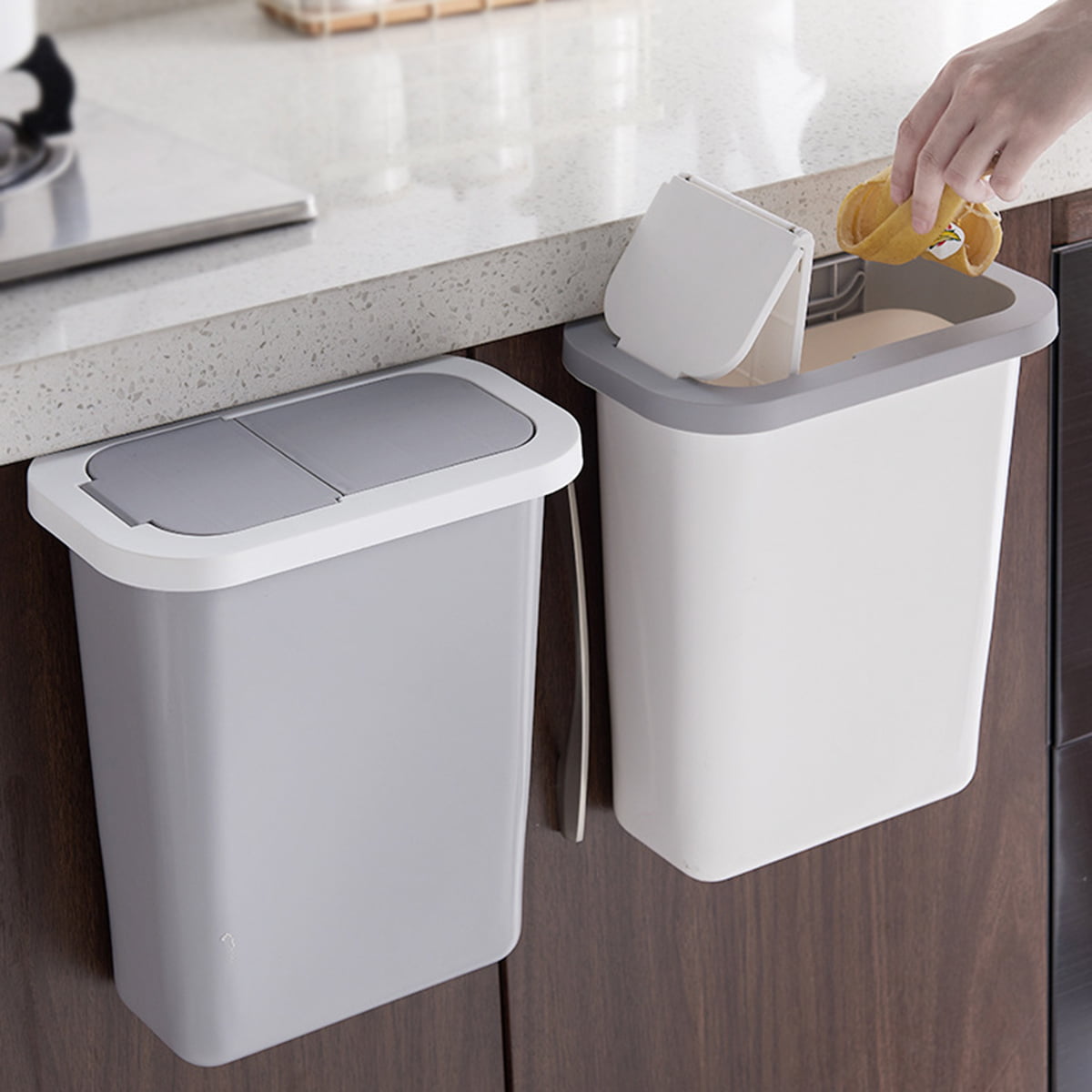 Hanging Trash Can With Lid For Kitchen, Cabinet Garbage Can