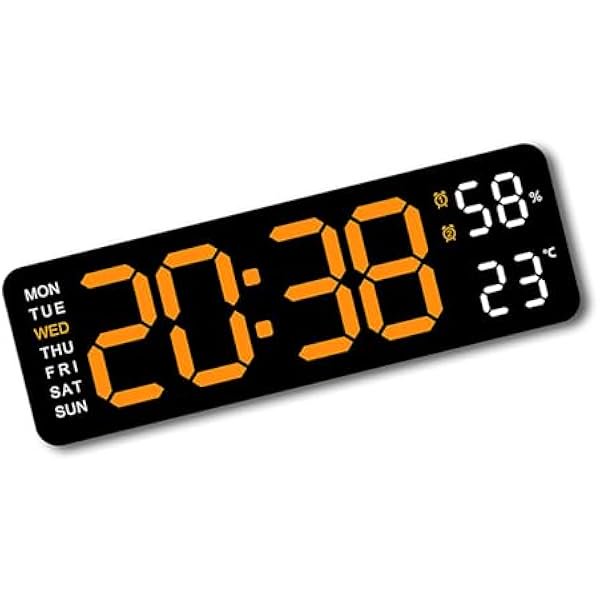 wonima02 Adjustment Brightness LED Digital Wall Clock with Temperature Display and 2 Alarms Memory Function for Home Or Office