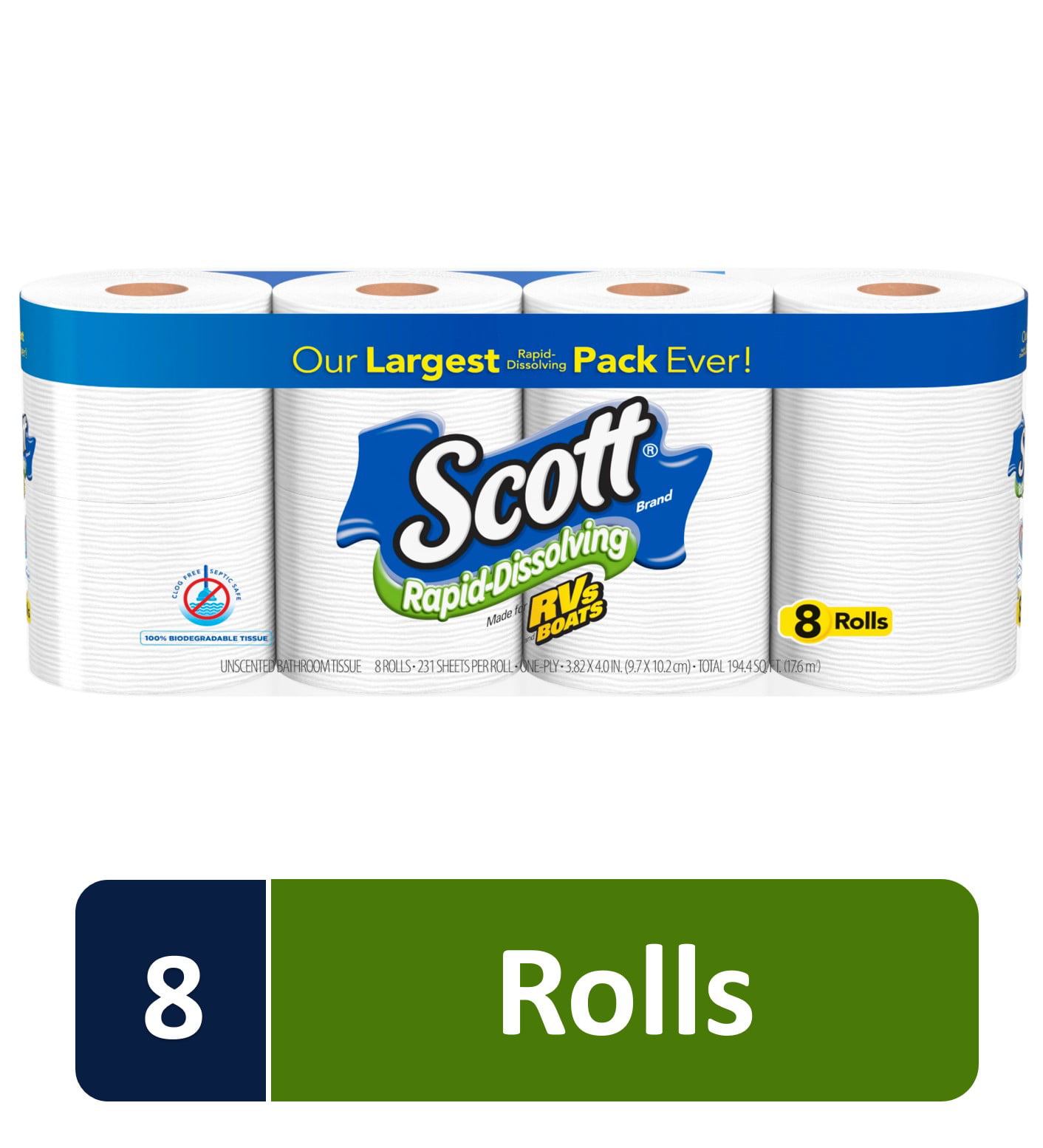 Marine Freedom Living RV Toilet Paper RV Holding Tanks Biodegradable Septic Tank Safe Rapid Dissolve Toilet Tissue for Camping 2 Ply 8 Pack- Premium 500 Extra Soft Thick Sheets