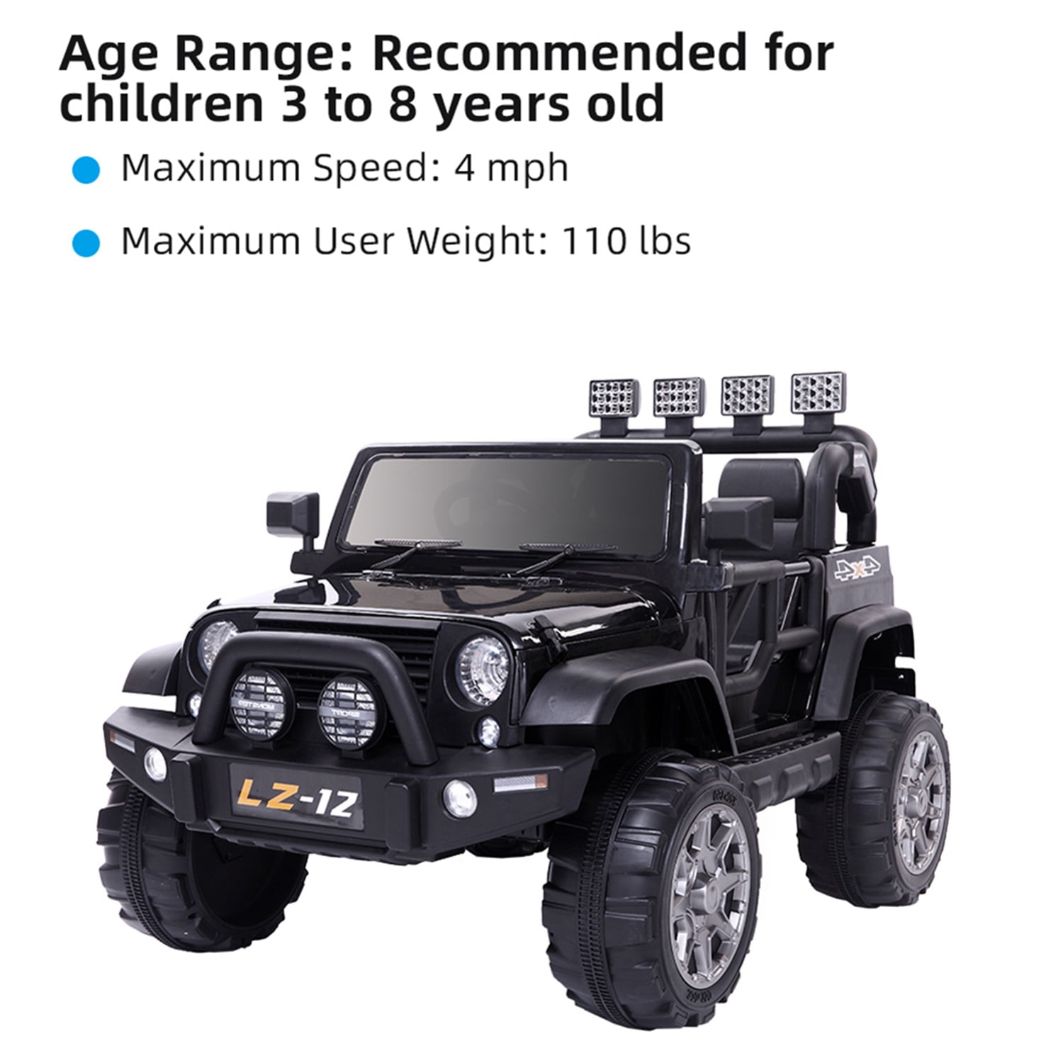 CIPACHO Kids 12V Powered Ride On Jeep, Battery Powered Toy Car with Spring Suspension, Remote Control, LED Lights, Black