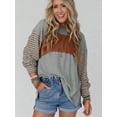 thumbnail image 3 of Women Long Sleeve Tops Oversized Trendy Round Crew Neck Casual Color Block Womens Shirts Blouses Gray S, 3 of 7