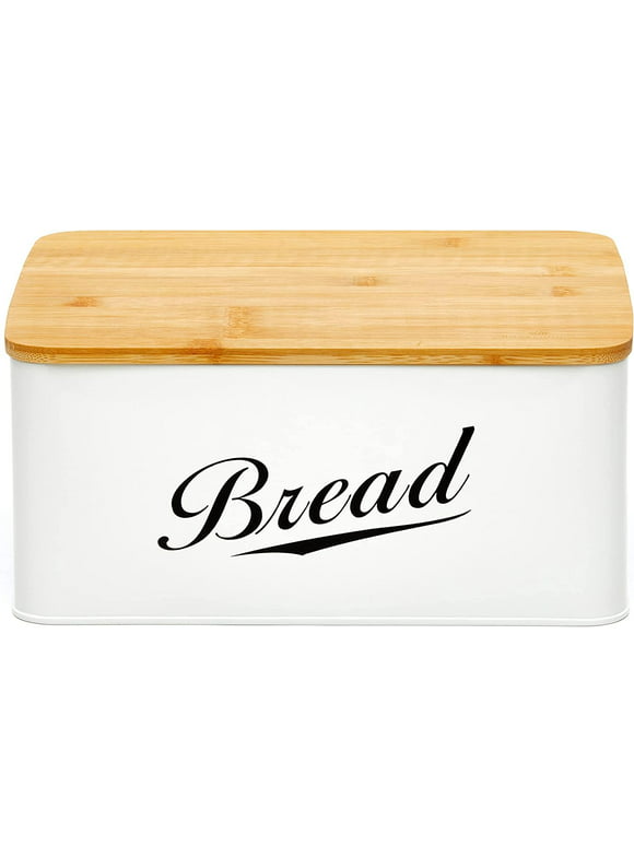 RoyalHouse Metal Bread Box with Bamboo Lid, Bread Boxes for Kitchen Counters, Bread Container