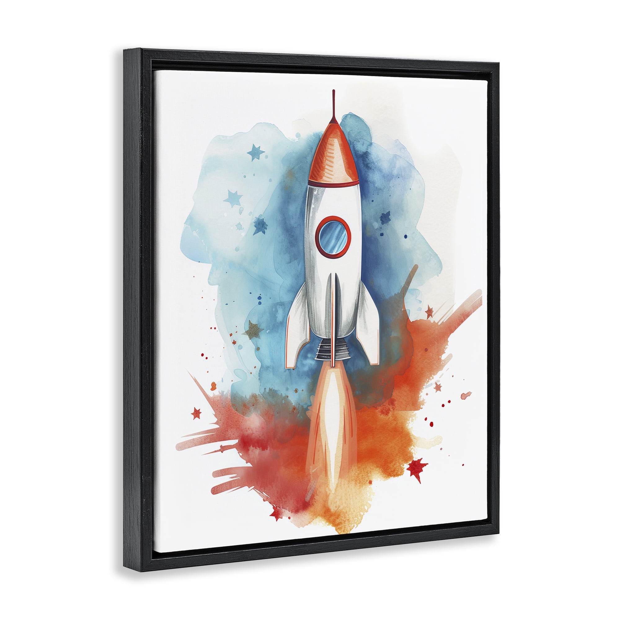 Stupell Industries Rocket Launch Adventure Black Framed Floater Canvas Wall Art, design by Ray Powers